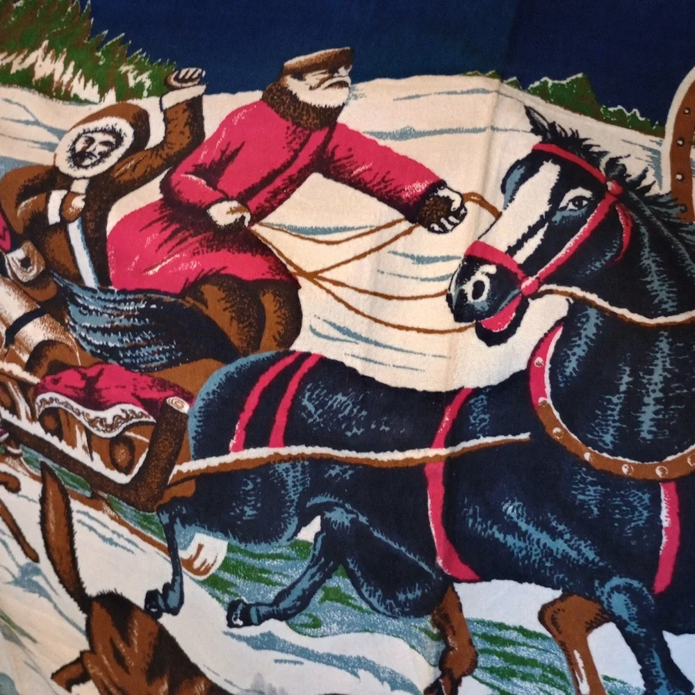 Vintage Festive Winter Sleigh Ride Tapestry-Made In Turkey